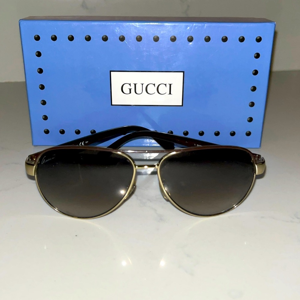 Gucci Gold Frame Sunglasses with Black Lenses